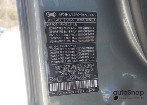 2006 Land Rover Range Rover Sport Hse из США, поврежденный, VIN SALSD25496A905255